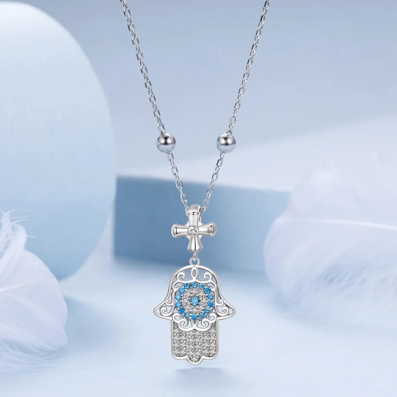 (imagine pentru) Colier stil PANDORA Mâna lui Fatima - BSN369 - Vizualizare 3