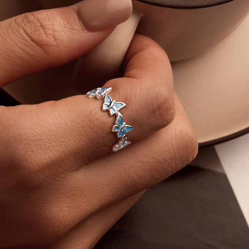 (imagine pentru) Inel Fluture Albastru Stil PANDORA - BSR508 - Vizualizare 6