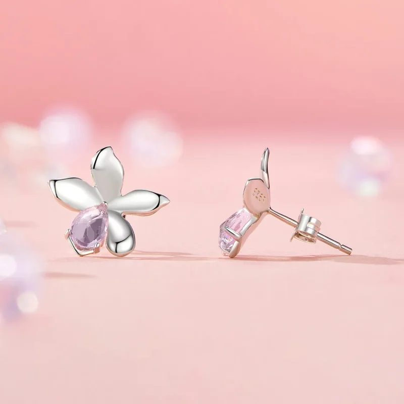 (imagine pentru) Cercei cu flori roz stil PANDORA - SCE1723 - Vizualizare 4