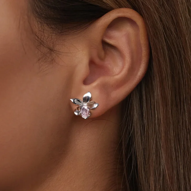 (imagine pentru) Cercei cu flori roz stil PANDORA - SCE1723 - Vizualizare 6