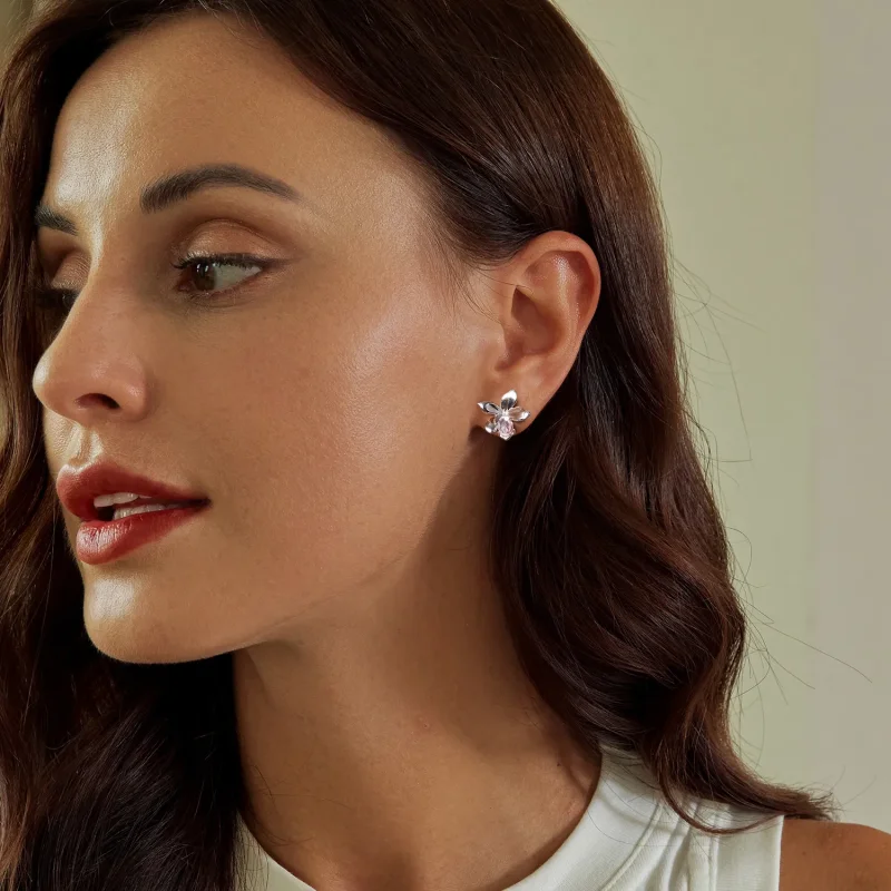 (imagine pentru) Cercei cu flori roz stil PANDORA - SCE1723 - Vizualizare 8