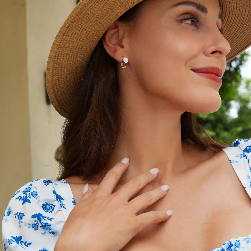 (imagine pentru) Cercei inimioare roz stil PANDORA - BSE1000 - Vizualizare 7