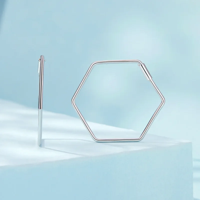 (imagine pentru) Cercei simpli cu hexagon stil PANDORA - SCE1710 - Vizualizare 2