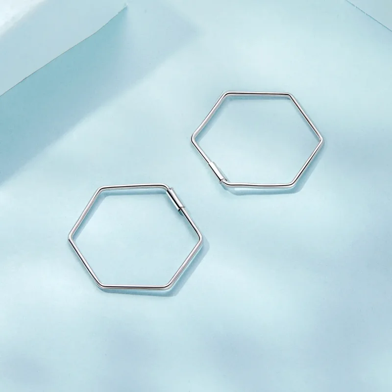 (imagine pentru) Cercei simpli cu hexagon stil PANDORA - SCE1710 - Vizualizare 4