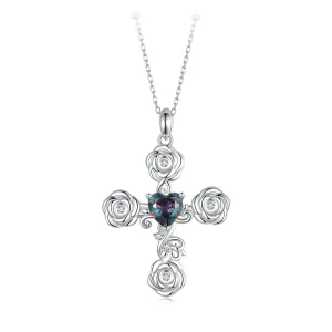 (imagine pentru) Colier cruce cu trandafiri stil PANDORA - BSN379