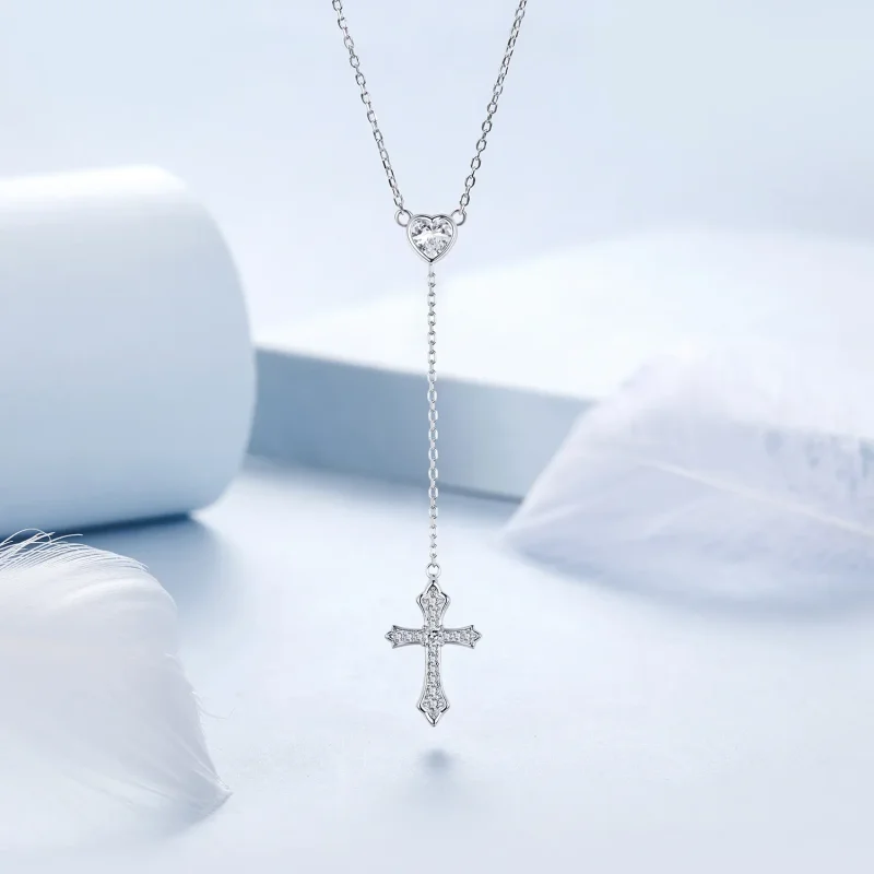 (imagine pentru) Colier Cruce Stil PANDORA - BSN384 - Vizualizare 3