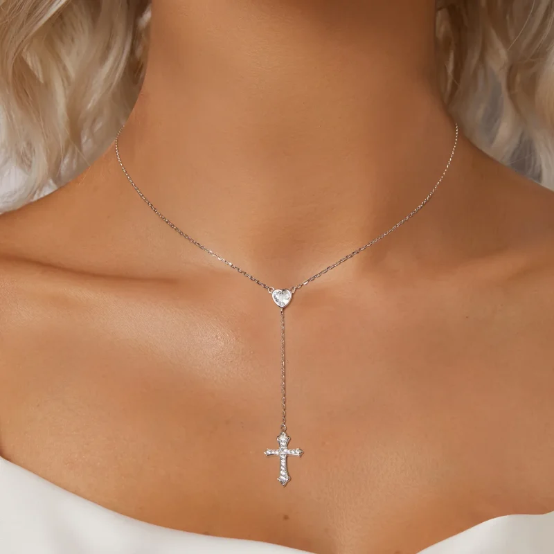 (imagine pentru) Colier Cruce Stil PANDORA - BSN384 - Vizualizare 5
