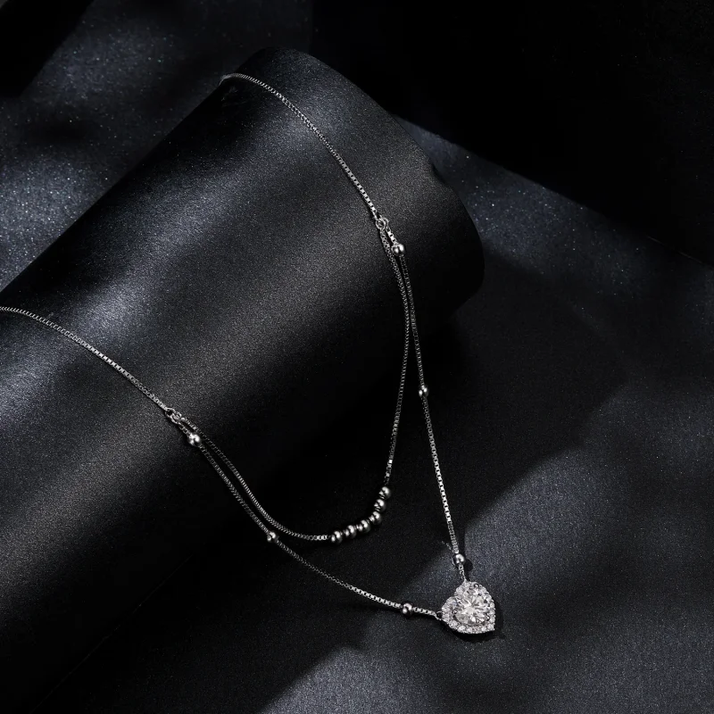 (imagine pentru) Colier Dublu Moissanite Stil PANDORA (Un Certificat) - MSN033 - Vizualizare 2