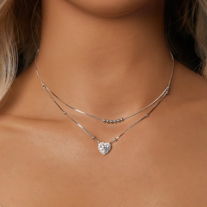 (imagine pentru) Colier Dublu Moissanite Stil PANDORA (Un Certificat) - MSN033 - Vizualizare 5