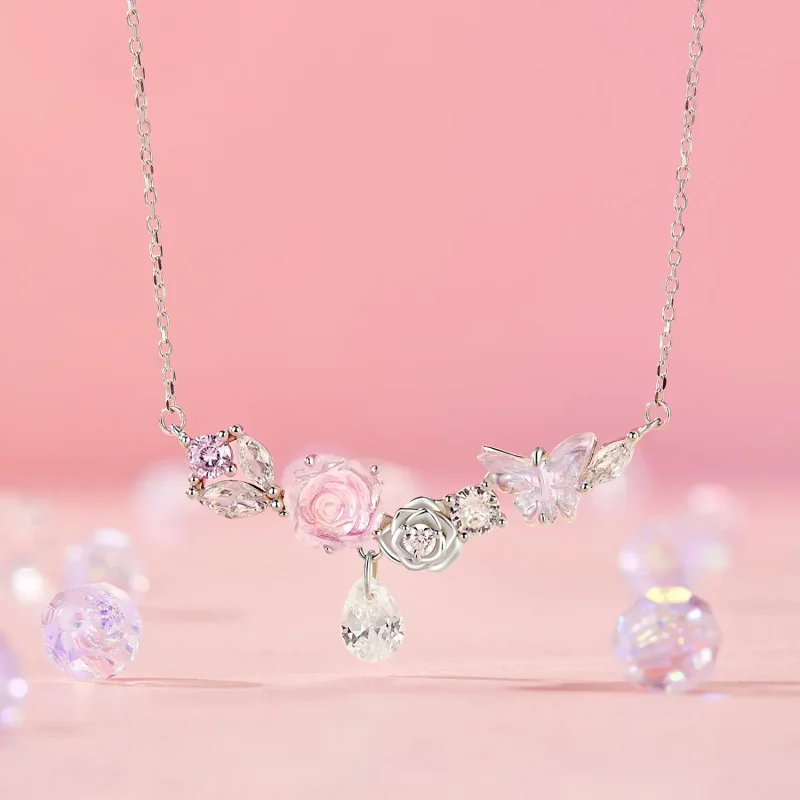(imagine pentru) Colier flori fluture stil PANDORA - SCN521 - Vizualizare 2