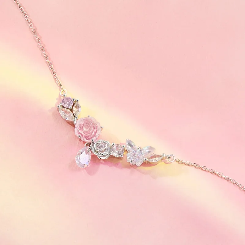 (imagine pentru) Colier flori fluture stil PANDORA - SCN521 - Vizualizare 3