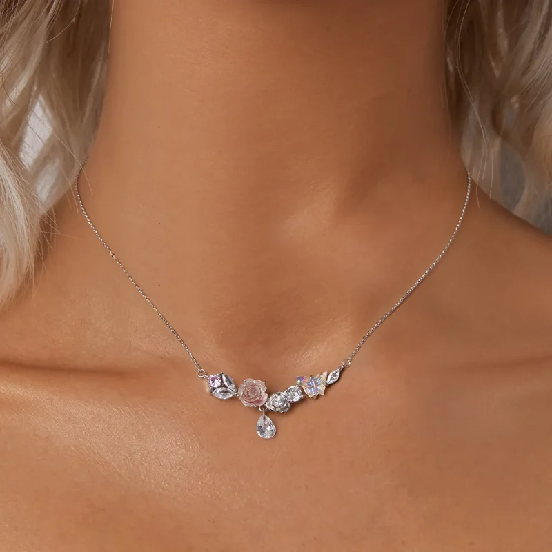 (imagine pentru) Colier flori fluture stil PANDORA - SCN521 - Vizualizare 5