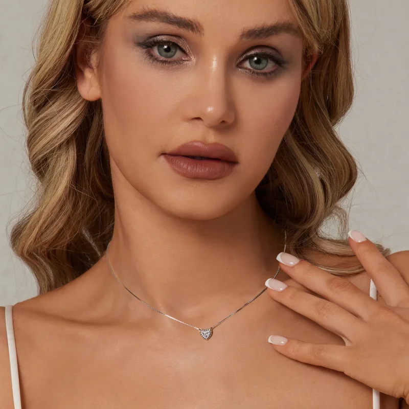 (imagine pentru) Colier rafinat cu claviculă moissanită în formă de inimă în stil PANDORA (un cer - Vizualizare 6