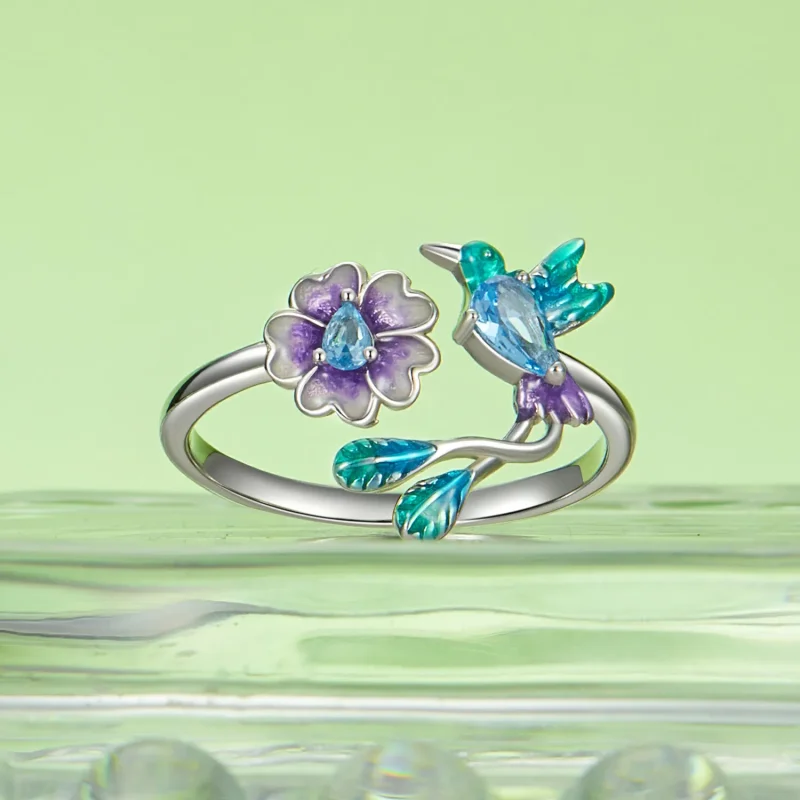 (imagine pentru) Inel Deschis Floare Si Pasare Stil PANDORA - BSR536-E - Vizualizare 2