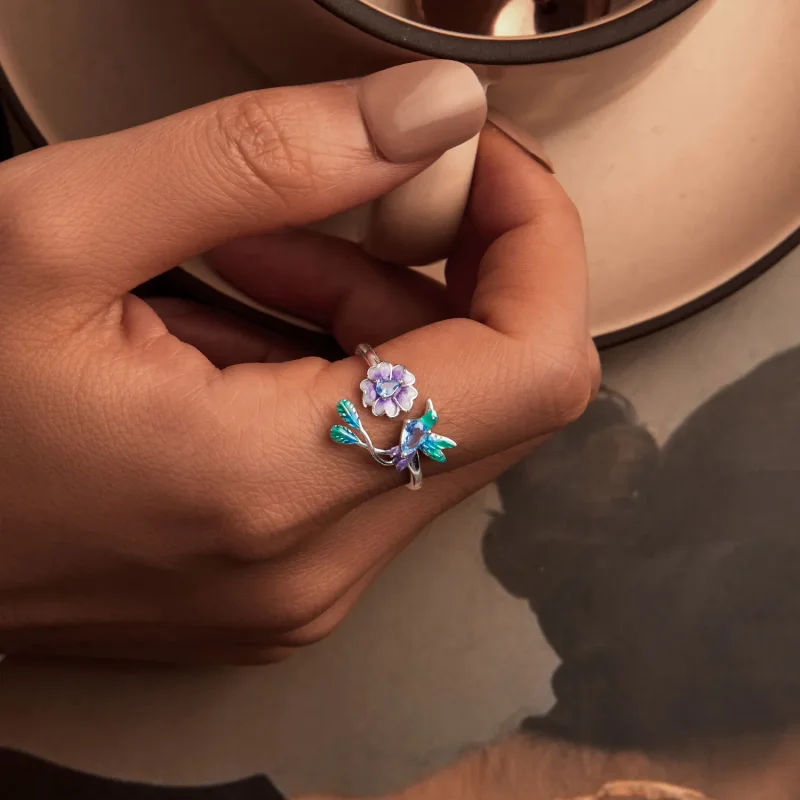 (imagine pentru) Inel Deschis Floare Si Pasare Stil PANDORA - BSR536-E - Vizualizare 5