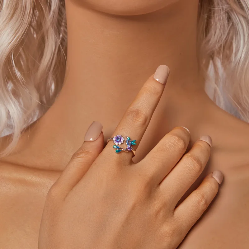(imagine pentru) Inel Deschis Floare Si Pasare Stil PANDORA - BSR536-E - Vizualizare 6