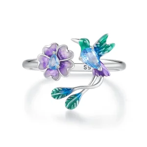 (imagine pentru) Inel Deschis Floare Si Pasare Stil PANDORA - BSR536-E