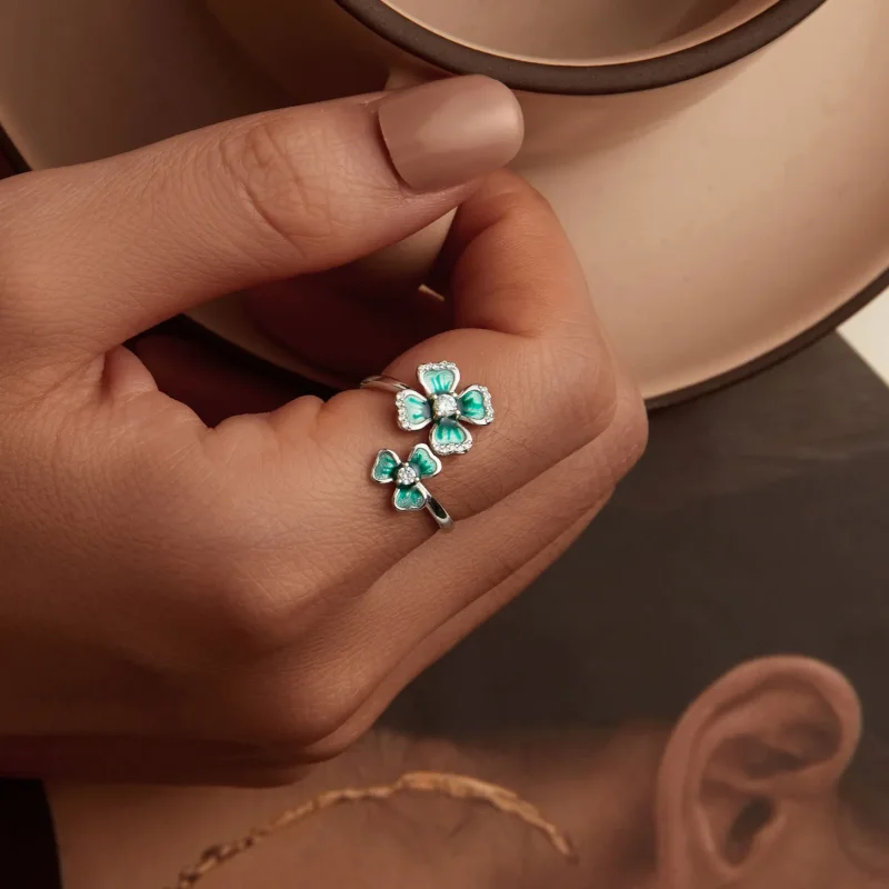 (imagine pentru) Inel deschis trifoi cu patru foi stil PANDORA - BSR528-E - Vizualizare 7