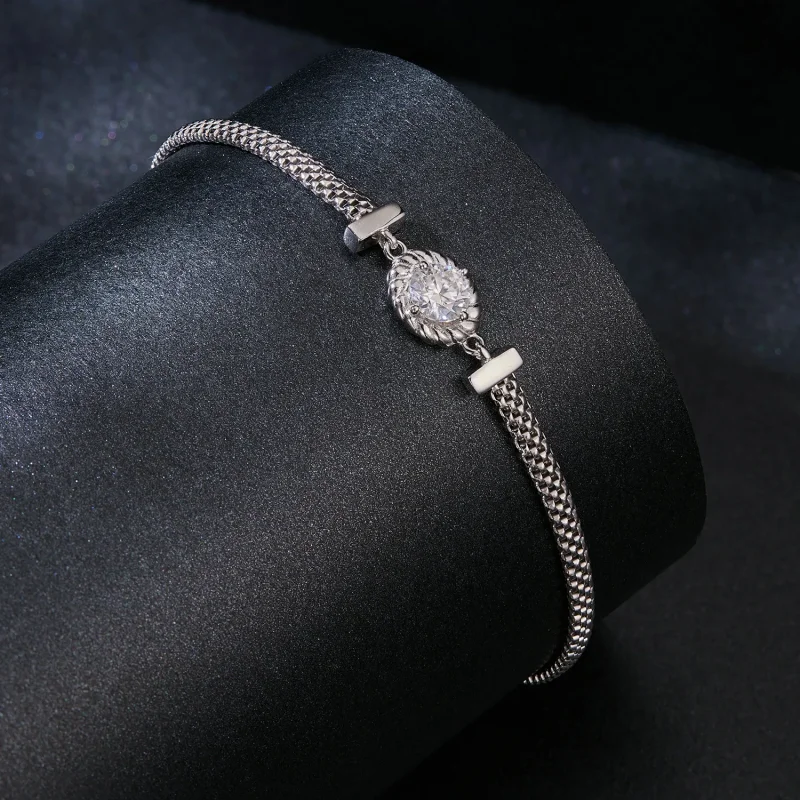 (imagine pentru) Brățară din argint Sterling împletit Moissanite în stil PANDORA (un certificat) - Vizualizare 2