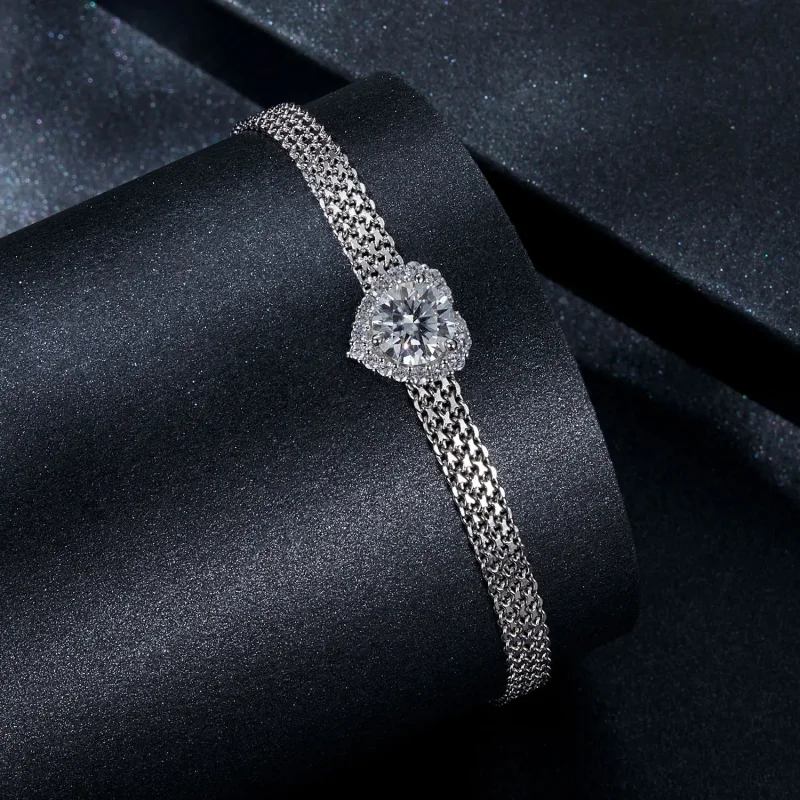 (imagine pentru) Brățară împletită Moissanite Style Heart PANDORA (cu un certificat) - MSB019 - Vizualizare 2