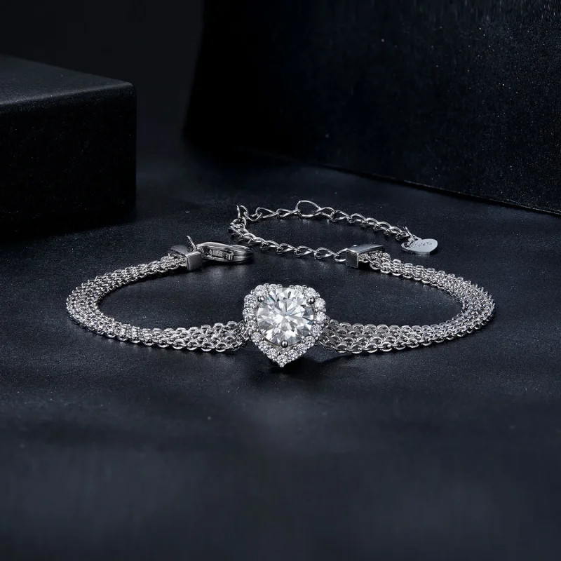 (imagine pentru) Brățară împletită Moissanite Style Heart PANDORA (cu un certificat) - MSB019 - Vizualizare 3