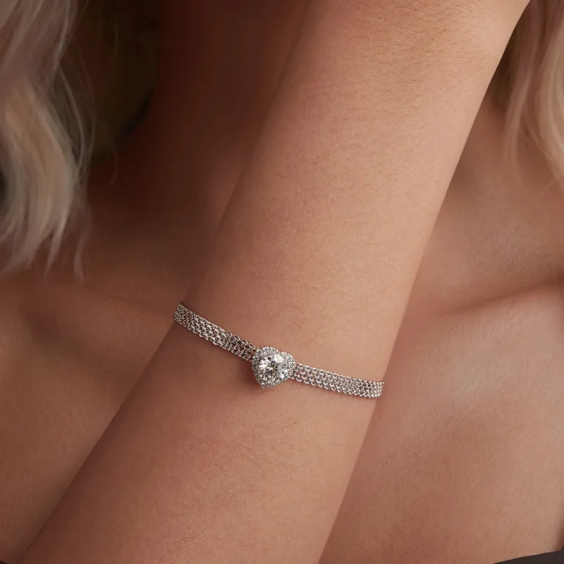 (imagine pentru) Brățară împletită Moissanite Style Heart PANDORA (cu un certificat) - MSB019 - Vizualizare 4