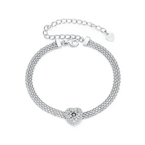 (imagine pentru) Brățară împletită Moissanite Style Heart PANDORA (cu un certificat) - MSB019
