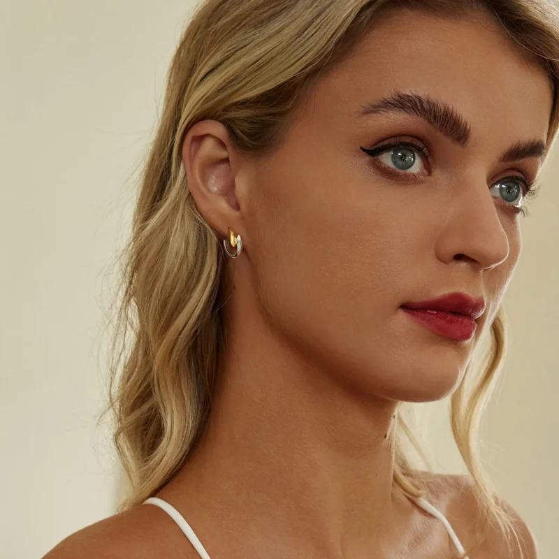 (imagine pentru) Cercei bicolor stil PANDORA - BSE1021 - Vizualizare 8