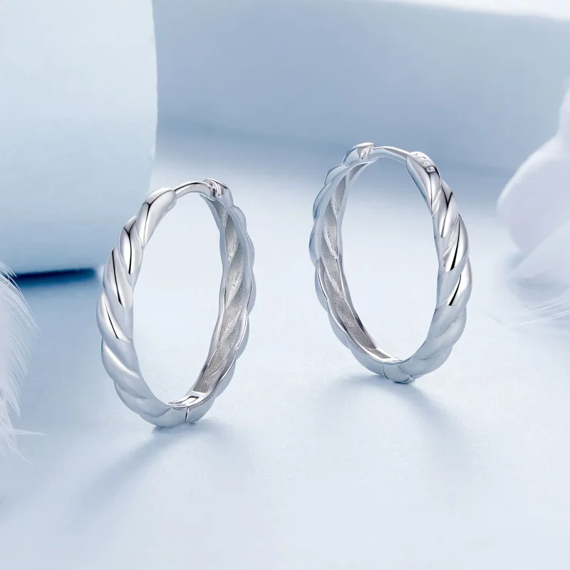 (imagine pentru) Cercei cu răsucire metalice stil PANDORA - BSE1024-L - Vizualizare 3