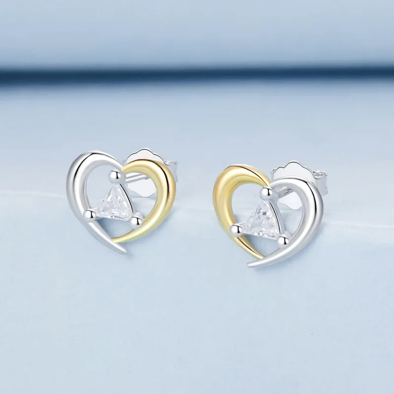 (imagine pentru) Cercei inimioare bicolor stil PANDORA - BSE1027 - Vizualizare 2