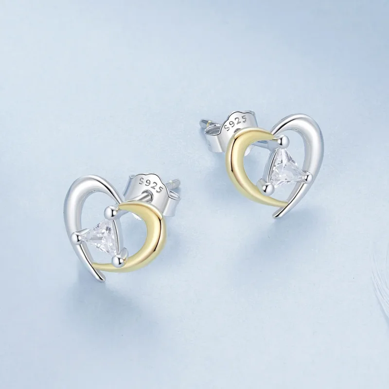 (imagine pentru) Cercei inimioare bicolor stil PANDORA - BSE1027 - Vizualizare 3