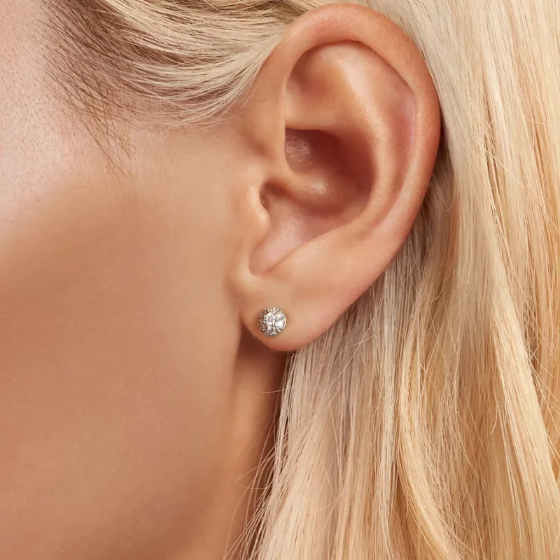 (imagine pentru) Cercei Moissanite Stil Emisferă PANDORA (cu un certificat) - MSE057 - Vizualizare 5