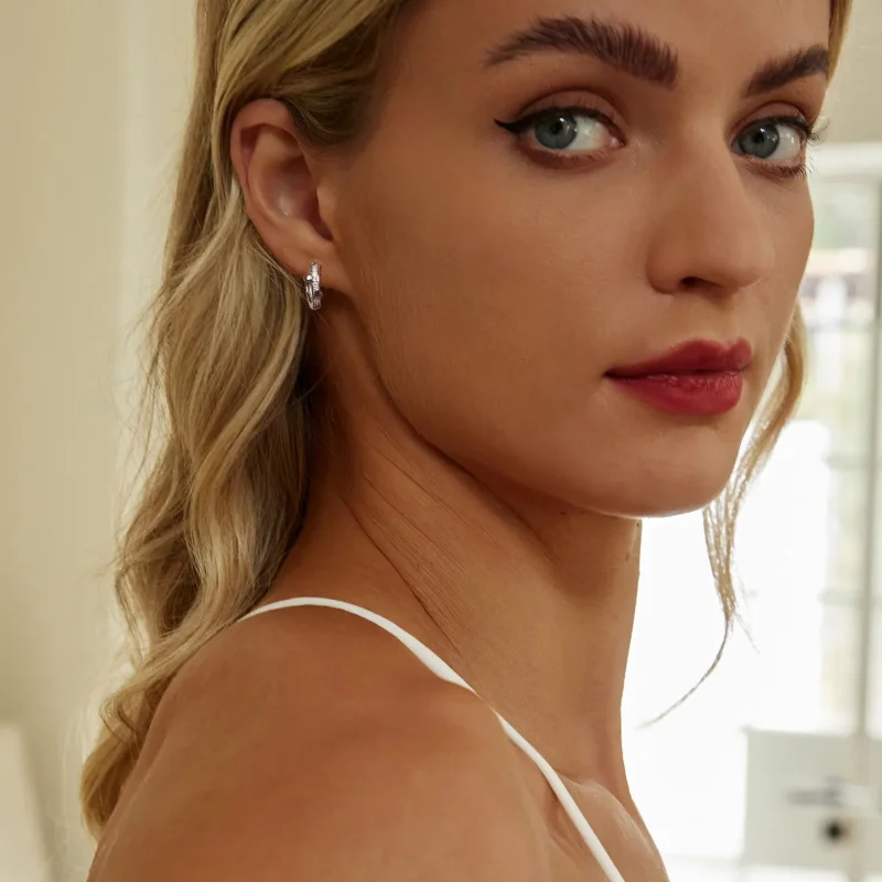 (imagine pentru) Cercei inimioare roz stil PANDORA - BSE1018 - Vizualizare 8