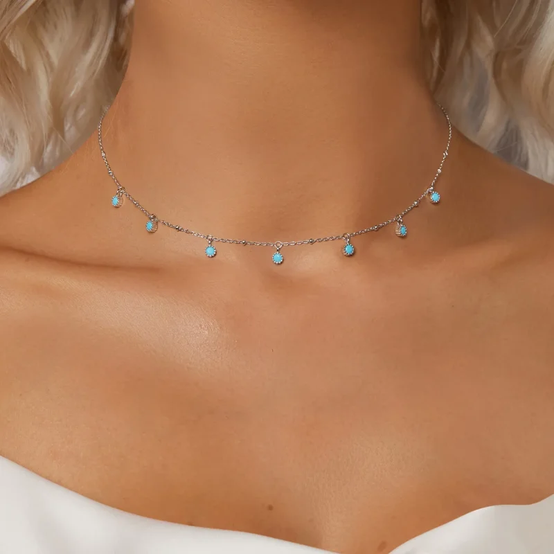 (imagine pentru) Colier turcoaz stil PANDORA - BSN388 - Vizualizare 5