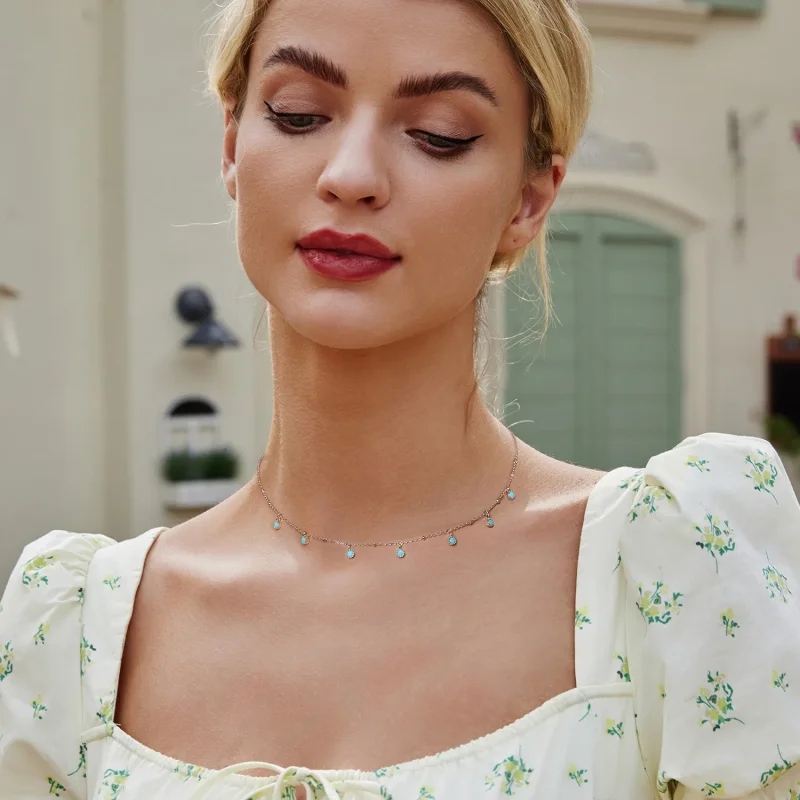 (imagine pentru) Colier turcoaz stil PANDORA - BSN388 - Vizualizare 6