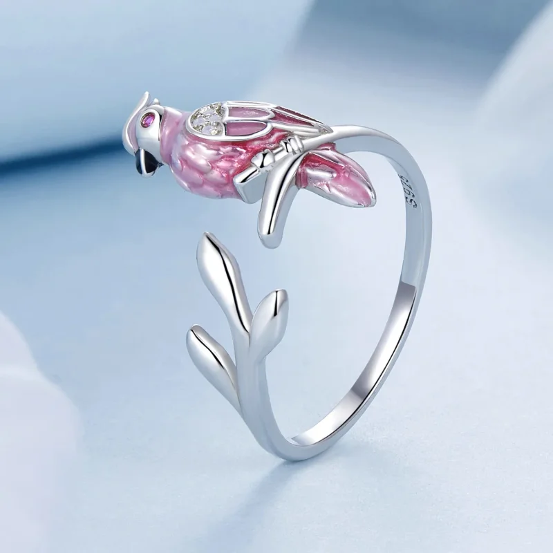 (imagine pentru) Inel deschis papagal roz stil PANDORA - BSR551-E - Vizualizare 2