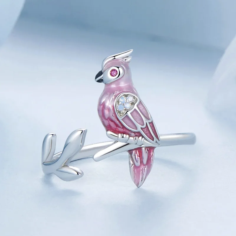 (imagine pentru) Inel deschis papagal roz stil PANDORA - BSR551-E - Vizualizare 3