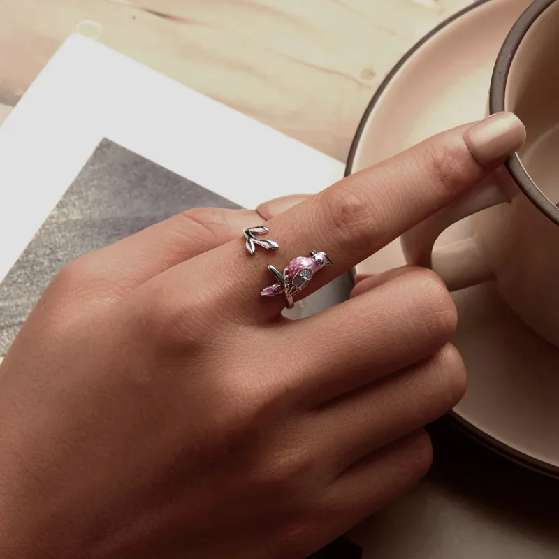 (imagine pentru) Inel deschis papagal roz stil PANDORA - BSR551-E - Vizualizare 5