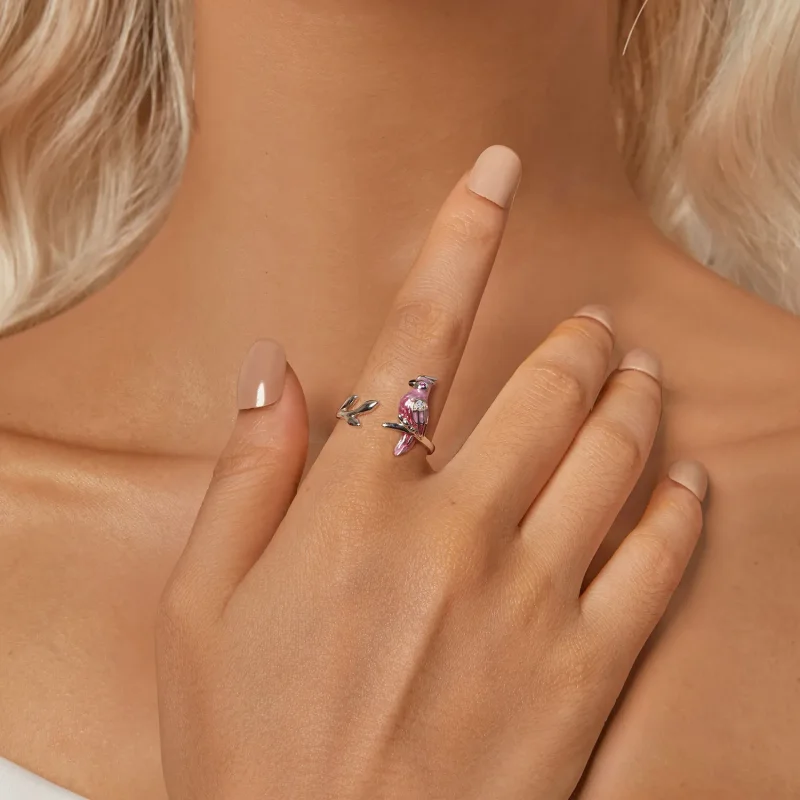 (imagine pentru) Inel deschis papagal roz stil PANDORA - BSR551-E - Vizualizare 6