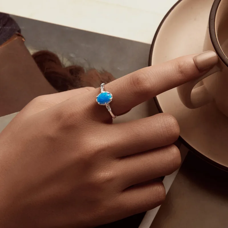 (imagine pentru) Inel Coroana Stil PANDORA Blue Opal - BSR564 - Vizualizare 5