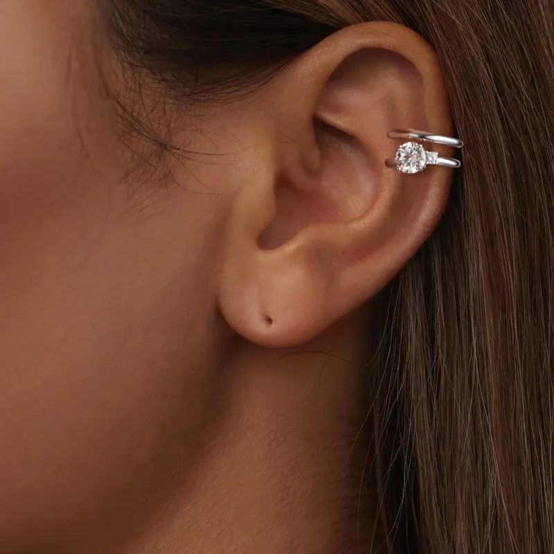 (imagine pentru) PANDORA Tip Double Moissanite Ear Cuff (cu un certificat) - MSE058 - Vizualizare 6