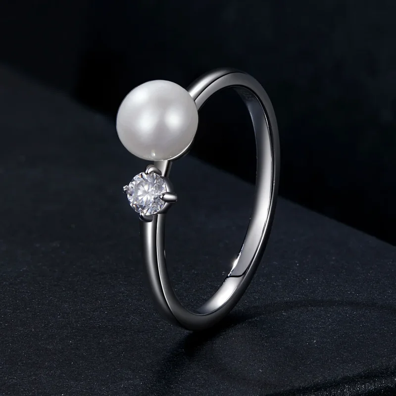 (imagine pentru) PANDORA Tip Inel moissanit cu perle naturale (cu un certificat) - MSR053 - Vizualizare 2