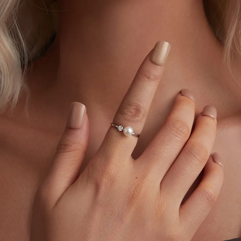 (imagine pentru) PANDORA Tip Inel moissanit cu perle naturale (cu un certificat) - MSR053 - Vizualizare 4