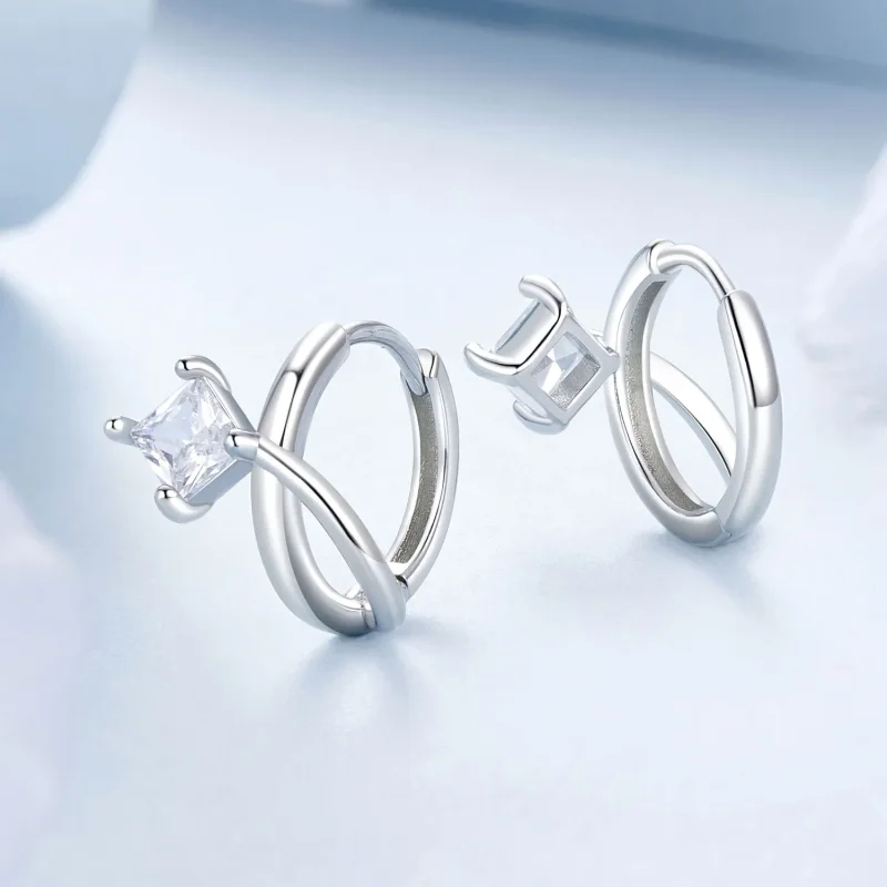 (imagine pentru) Agrafe pentru urechi PANDORA Style Square din zirconiu cu strat dublu - BSE1052 - Vizualizare 3
