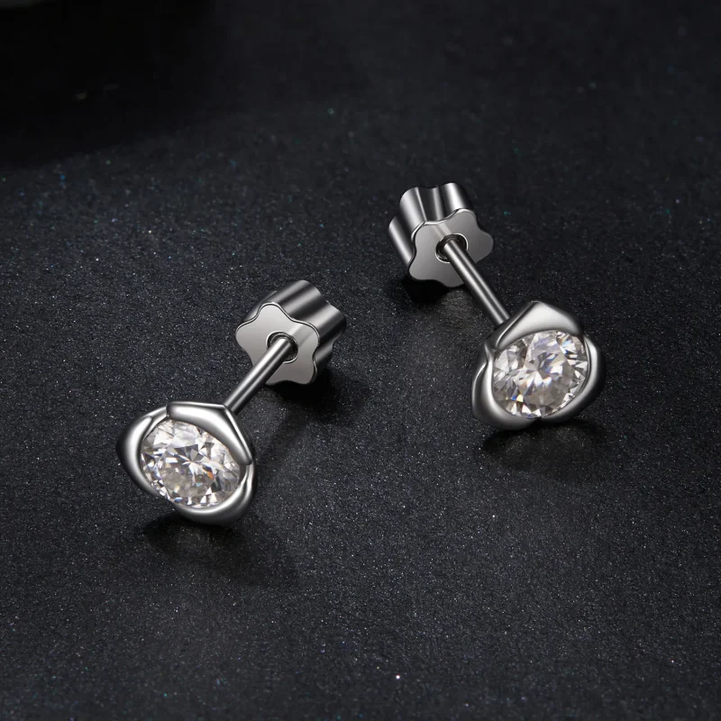 (imagine pentru) Cercei cu trandafir Moissanite Stil PANDORA (cu un certificat) - MSE071 - Vizualizare 3