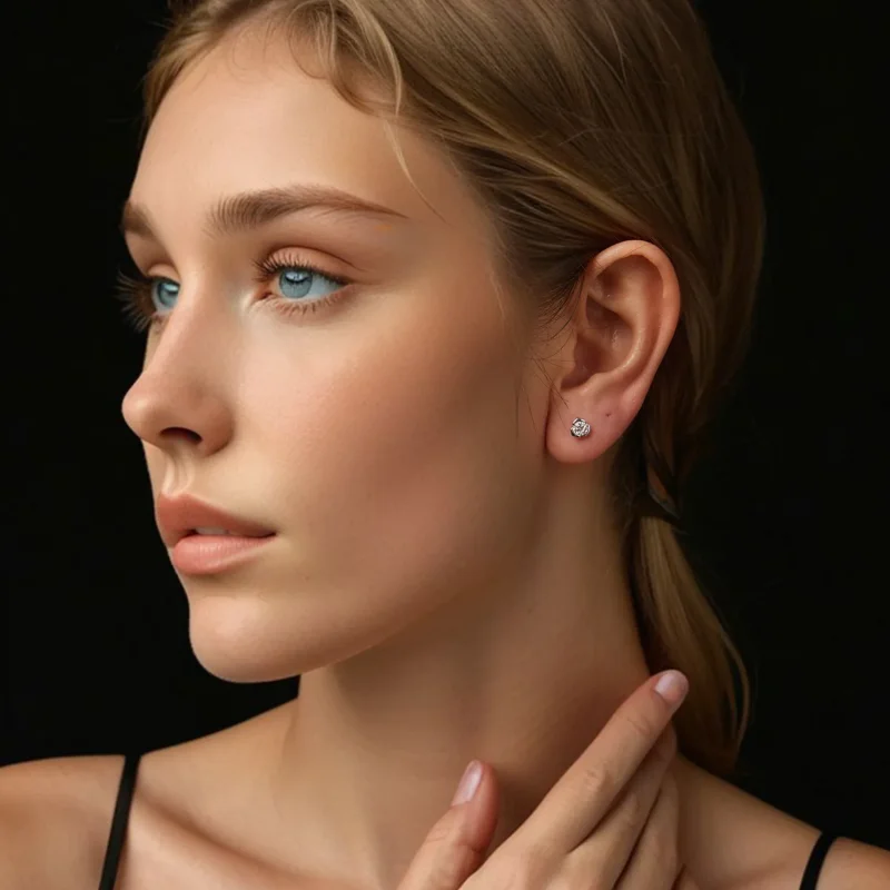 (imagine pentru) Cercei cu trandafir Moissanite Stil PANDORA (cu un certificat) - MSE071 - Vizualizare 7