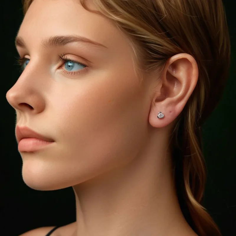 (imagine pentru) Cercei cu trandafir Moissanite Stil PANDORA (cu un certificat) - MSE071 - Vizualizare 8