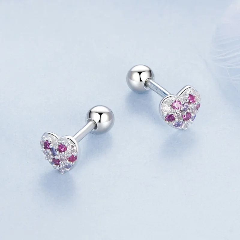 (imagine pentru) Cercei inimioare colorati stil PANDORA - BSE1044 - Vizualizare 3