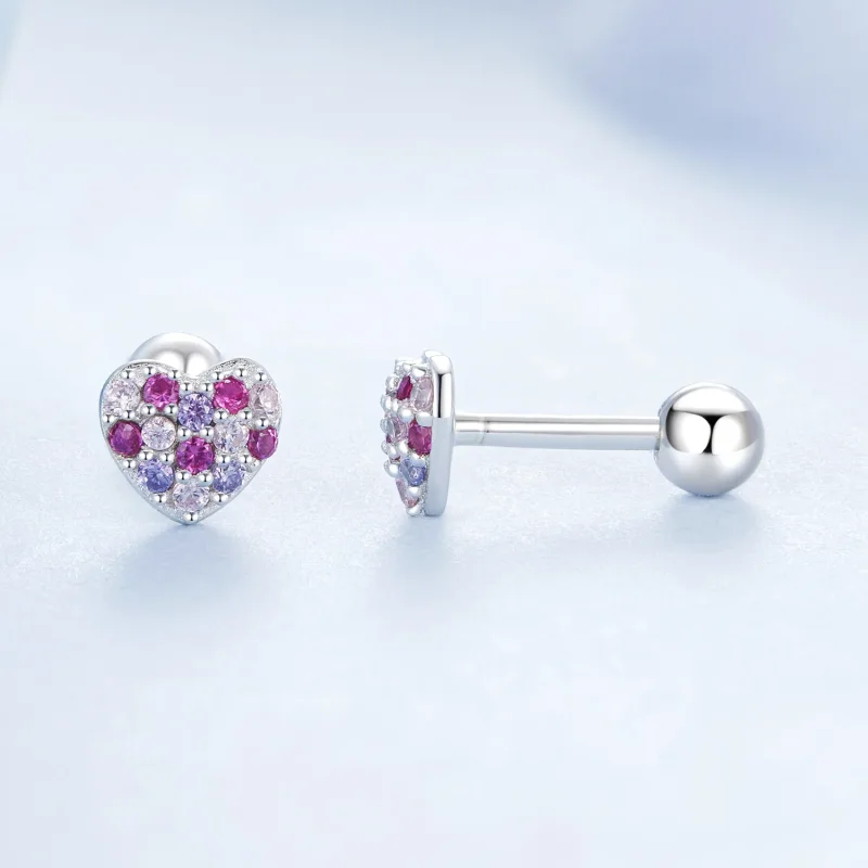 (imagine pentru) Cercei inimioare colorati stil PANDORA - BSE1044 - Vizualizare 4