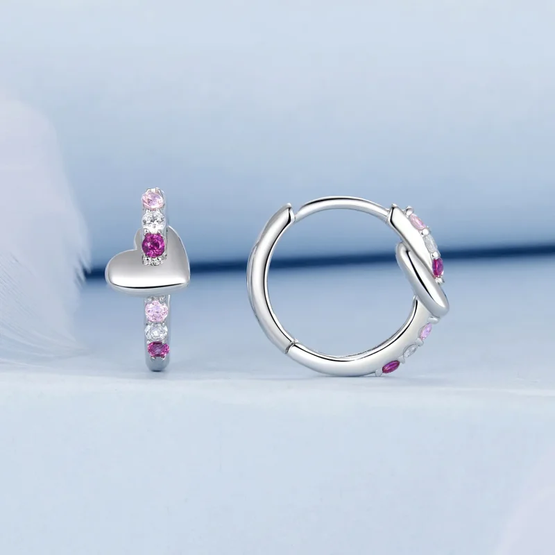 (imagine pentru) Cercei inimioare colorati stil PANDORA - BSE1049 - Vizualizare 2